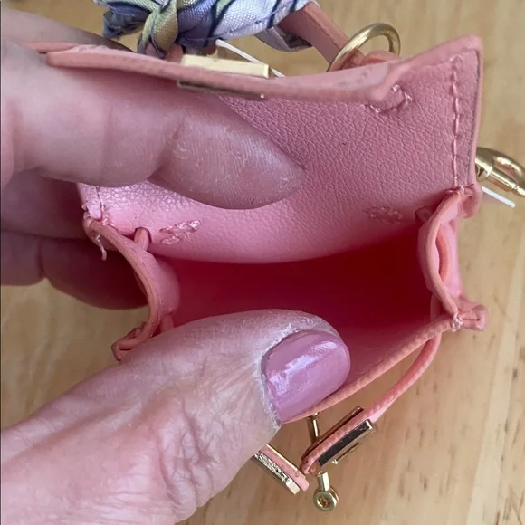 Pink Mini Bag Charm with turn lock and small scarf NWT Can use for airpods, cash - Picture 3 of 5